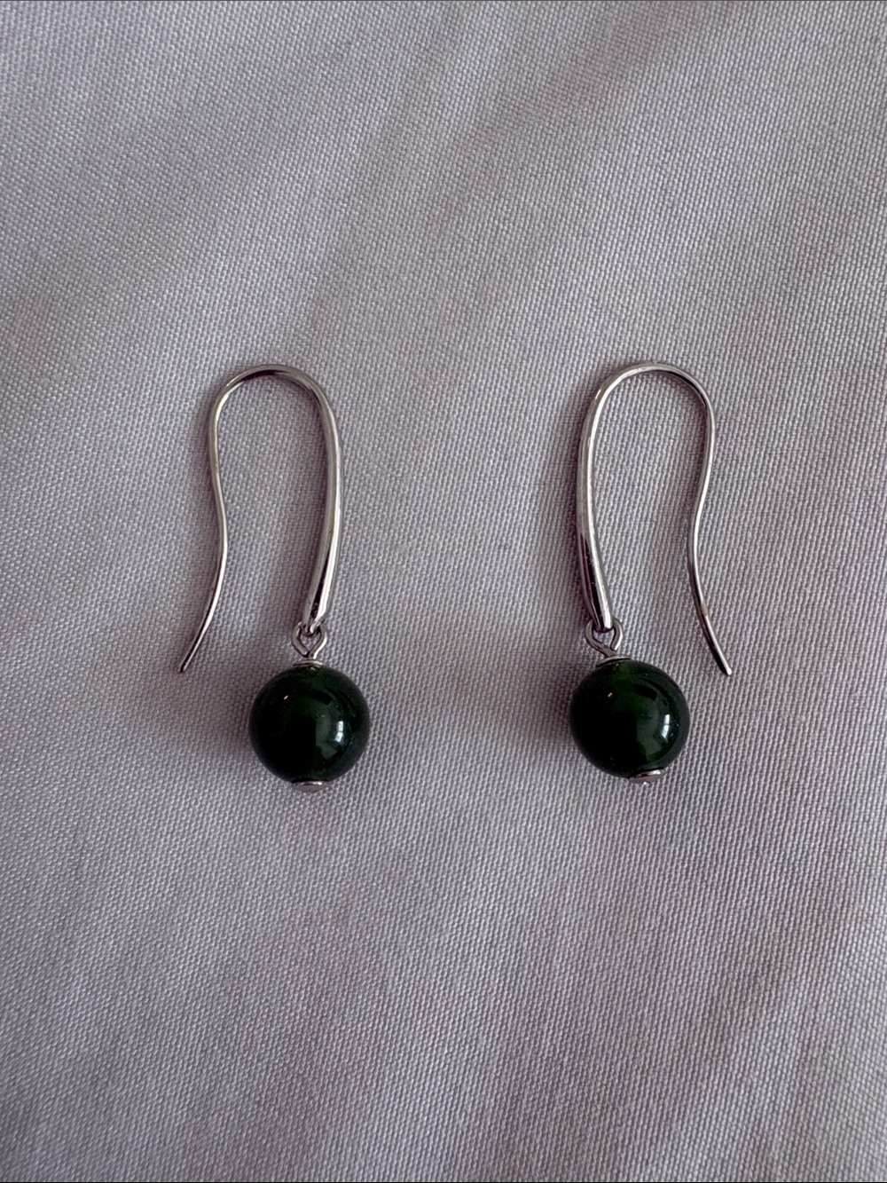 Skagen Silver Drop Earrings with Dark Green Beads